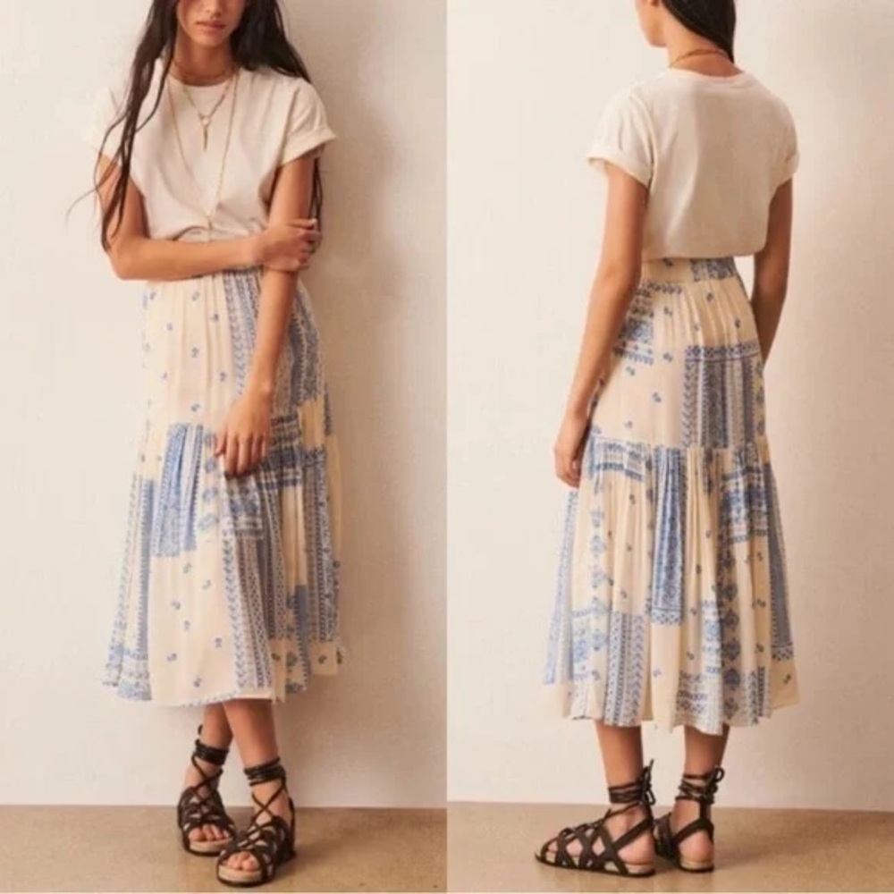 BA&SH Jupe Ionder Printed Midi Skirt Cream NWT Size Small